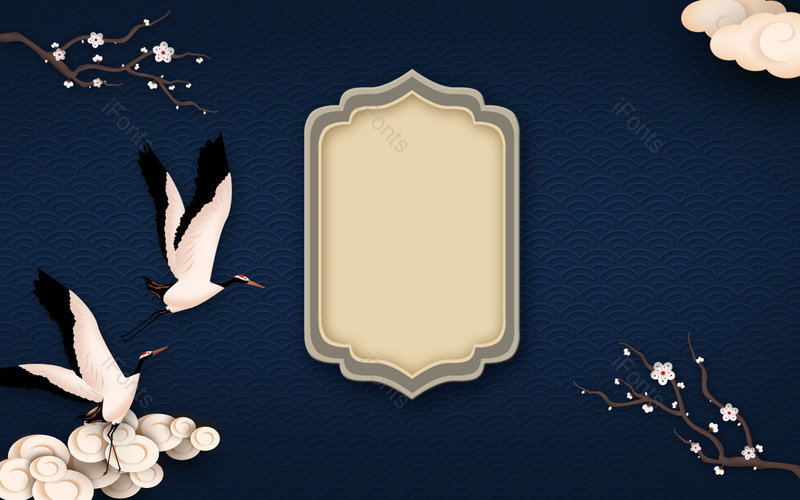 蓝色大气仙鹤祥云国潮风古风背景,插画/手绘图,插画/手绘图库,插画/手绘图下载,插画/手绘